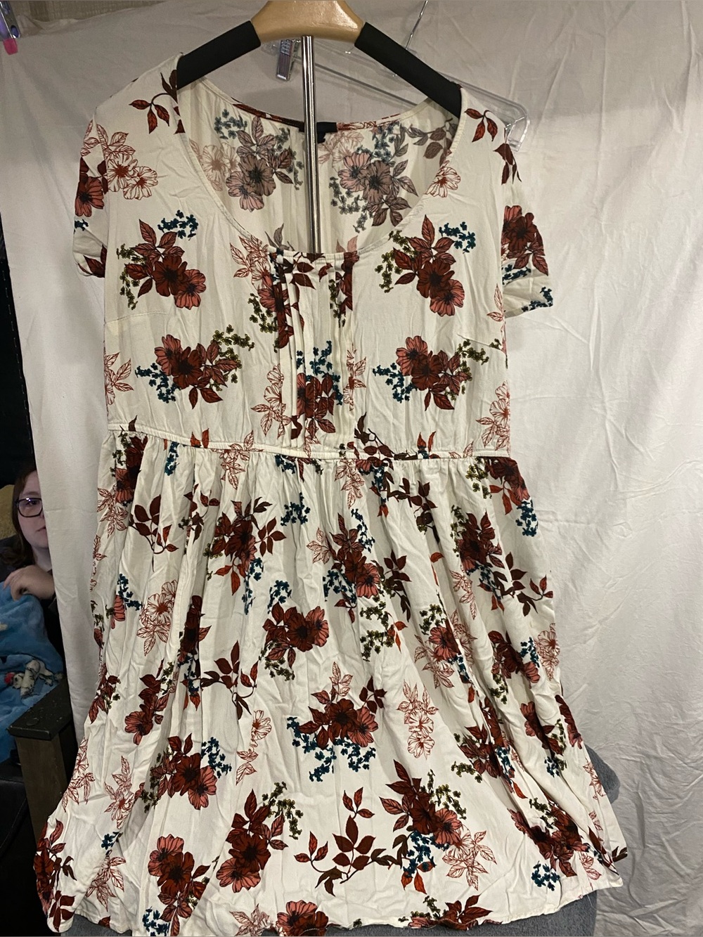 torrid Cream Mini Dress with Rust Floral Print size 2
